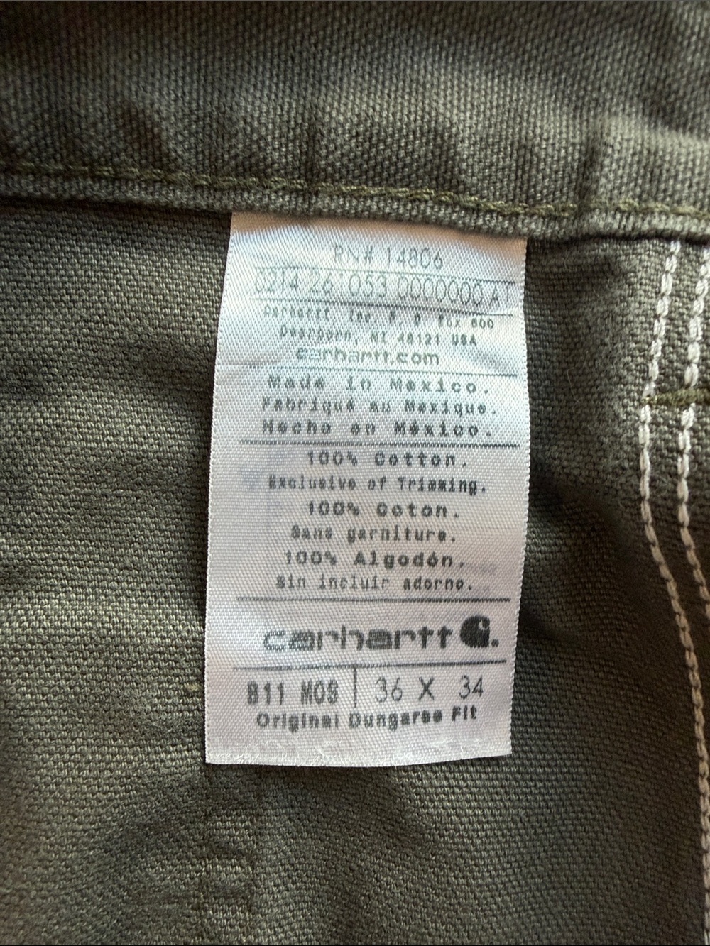 Carhartt Olive Green Utility Dungaree Fit Cargo Pants - Picture 5 of 5